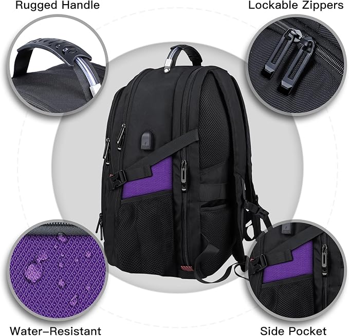 ANTERK Extra Large Backpack, Travel Laptop Backpack, Sturdy TSA Water Resistant 17.3 Inch Carry on Backpacks with USB Port, Anti Theft Business Computer Backpacks Gifts for Men Women, Purple