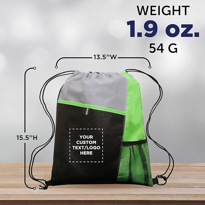 DISCOUNT PROMOS Custom Non-Woven Drawstring Backpacks Set of 10/50/100, Personalized Bulk Pack