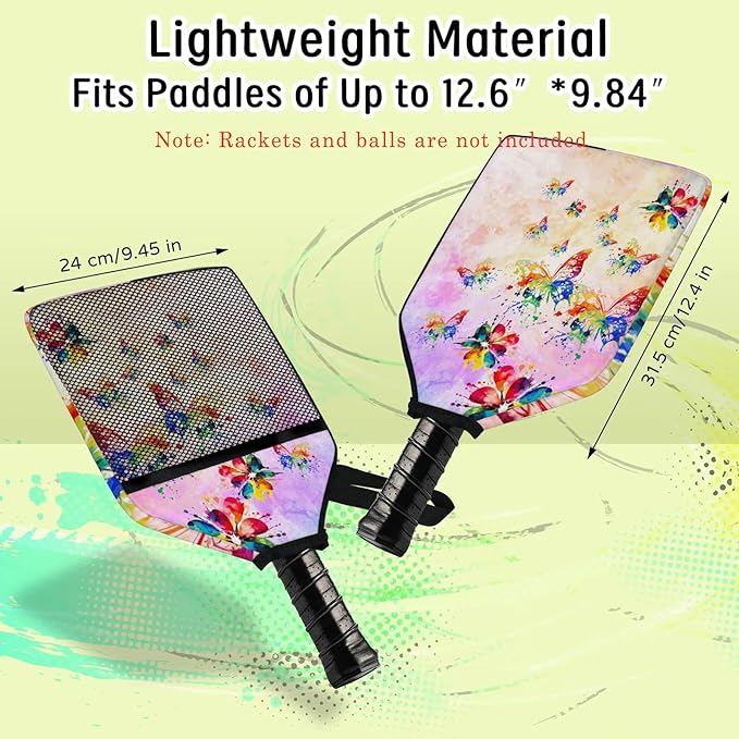 AUUXVA Watercolor Butterfly Pickleballs Paddle Cover, 2 Pcs Pickleball Case for Women, Compatible with Most Standard and Elongated Pickball Paddles, Ideal Present (Rackets and Balls are Not Included)