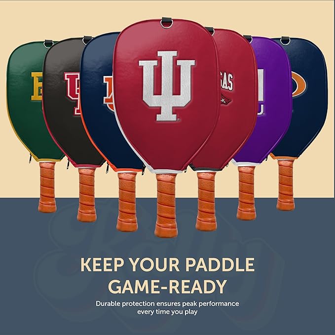 Officially Licensed Collegiate Pickleball Paddle Cover - Lightweight PU Leather Material - Durable Foam Interior Protection with Zippered Closure - Fits Most Paddles on the Market