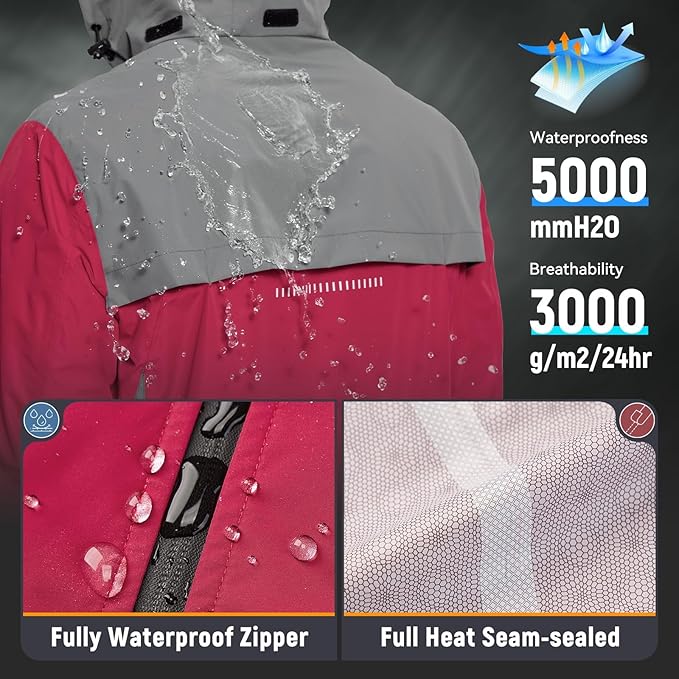 baleaf Men's Rain Jacket Waterproof Windbreaker Raincoat Running Cycling Hiking Gear Hood Lightweight Reflective Packable