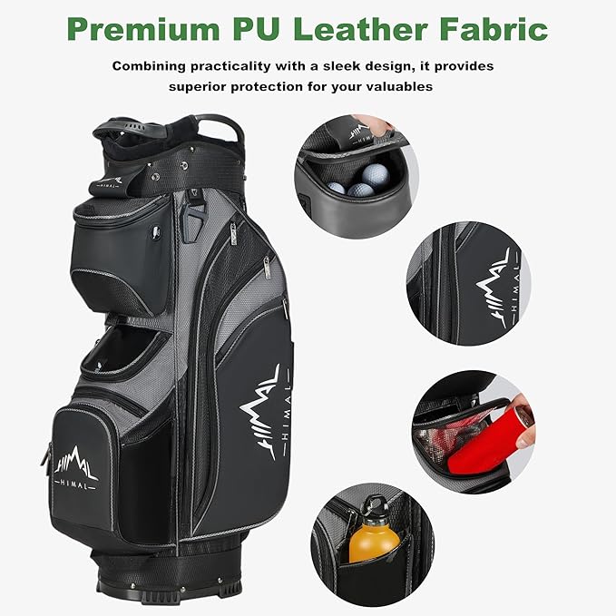 UNIHIMAL 14-Way Golf Cart Bag with Full Length Divider, Premium PU Leather Golf Bag with Plush Top, Magnetic Pocket and Rain Cover for Men