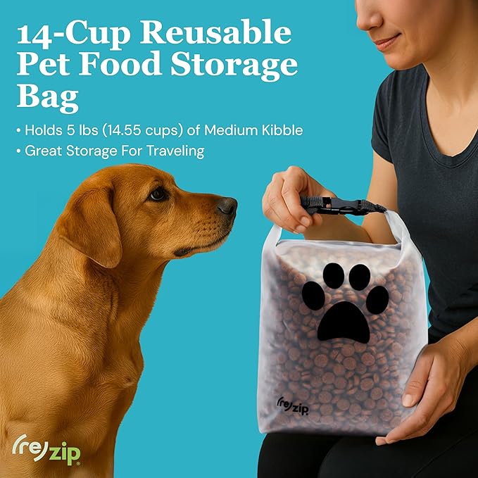 (re)zip Roll Top Pet Food Storage Bag (14-Cup) | BPA-Free, Food Grade, Pet Safe | Keeps Kibble Fresh for Camping, Dog Boarding, Weekend Getaways | Machine Washable | Magenta