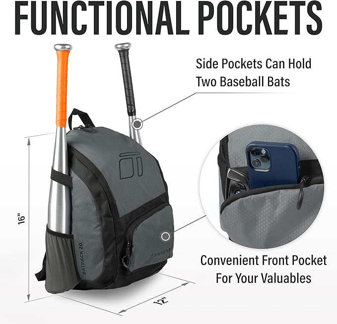 Baseball Bag - Backpack for Baseball, Softball, Tball - Adults & Youth Bat Bag