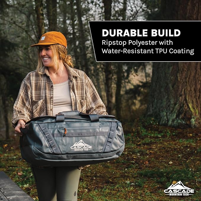 Cascade Mountain Tech 60L Duffle Bag, Convertible Travel Duffel Bag for Men Women, Water Resistant & Tear Resistant