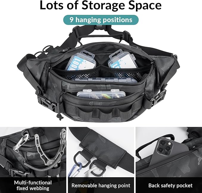 THKFISH Fishing Waist Pack, Fishing Tackle Bag Waterproof Fanny Pack for Women & Men Portable Sling Bag