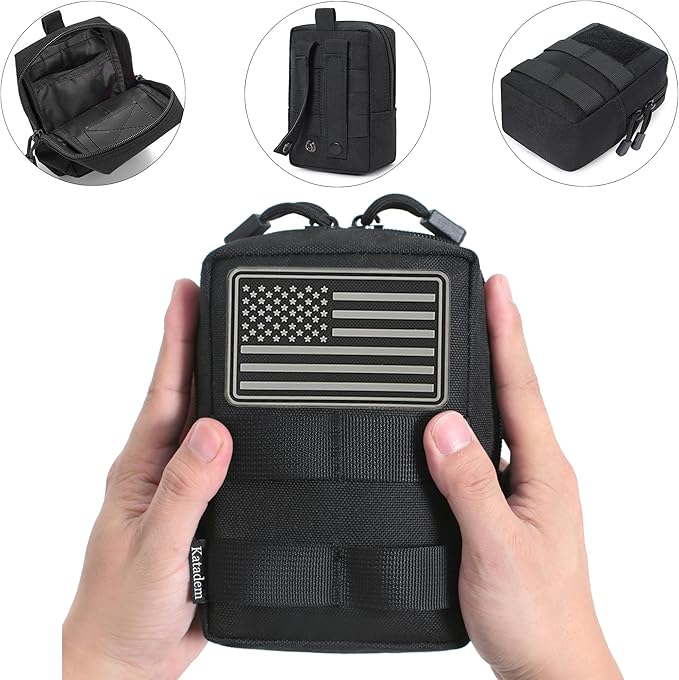 2 Pack 1000D Tactical Molle Pouches with US Flag Patches - Tactical Compact EDC Pouch Bag Small Utility Pouch Belt Pouch Tool Pouch