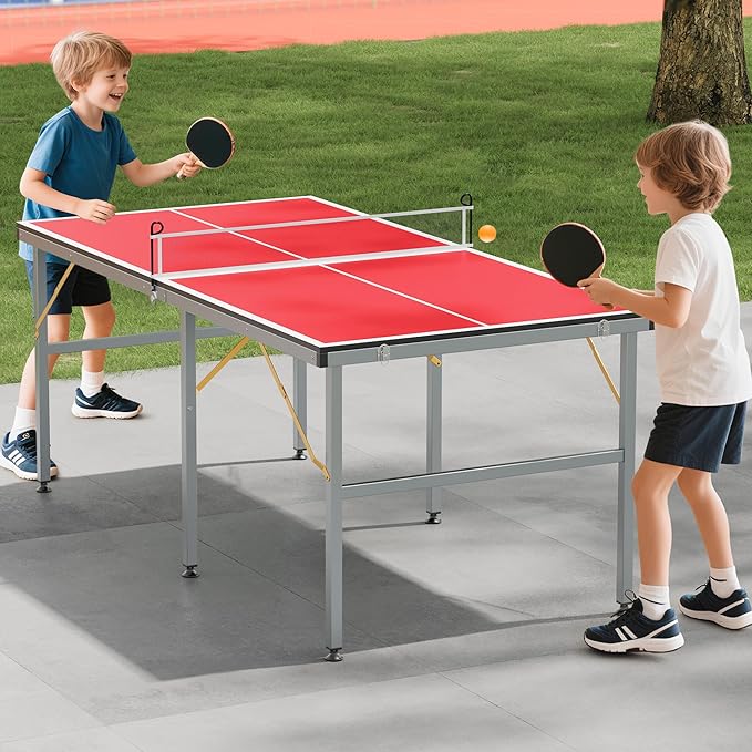 Portable Ping Pong Table,6X3 ft Professional Indoor/Outdoor Table Tennis Tables Game with Net for Adults/Teens,2 Tennis Paddles and 3 Balls- Quick Assembly