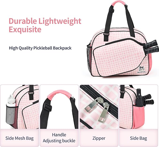 Boulder Bee Pickleball Bags, Premium Pickleball Tote Bag for Girls, Women’s Hand/Shoulder Gym Bag w Water Bottle Holder, with Pickleball Racquet/Paddle Holder