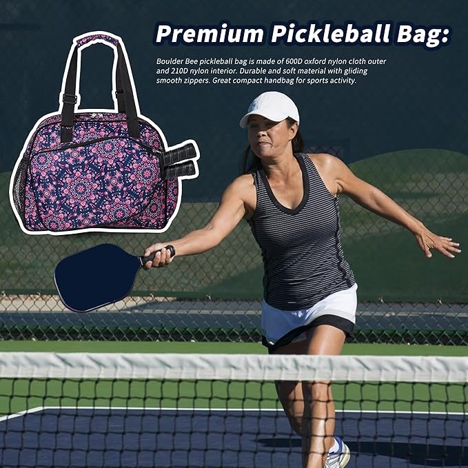 Boulder Bee Pickleball Bags, Premium Pickleball Tote Bag for Girls, Women’s Hand/Shoulder Gym Bag w Water Bottle Holder, with Pickleball Racquet/Paddle Holder