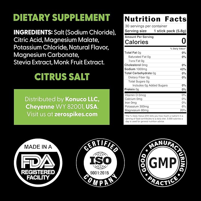No Sugar Electrolytes Powder Packets | Keto & Fasting Salts Drink Mix | Supplements: The Key Hydration Nutrients Missing from Purified Water | Clean, Citrus, Calorie Free | 30 Sticks