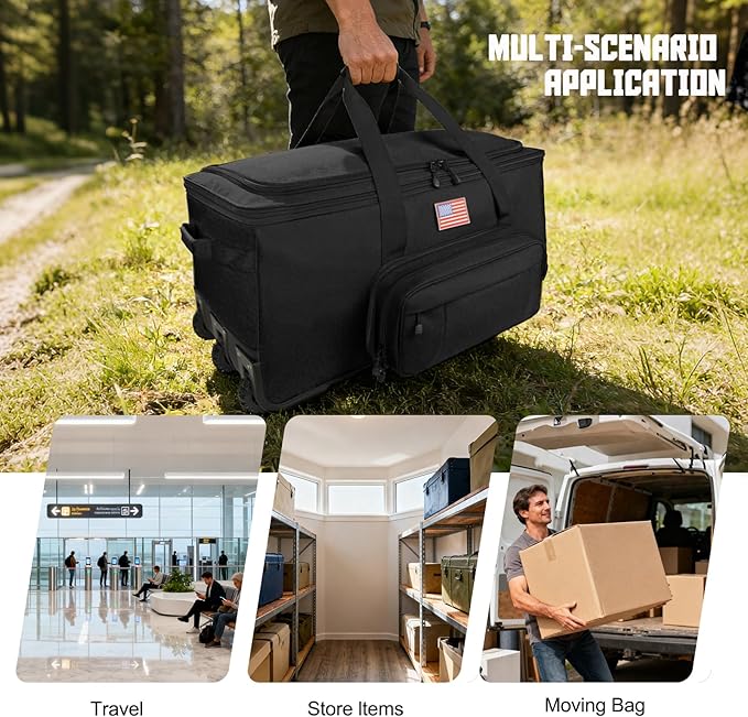 150L Large Rolling Duffle Bag with Wheels, Heavy Duty 32'' Tri-Wheel Gear Hauler for Camping,Moving Sports Equipment, Military & Airline Checked Bag Approved,Black