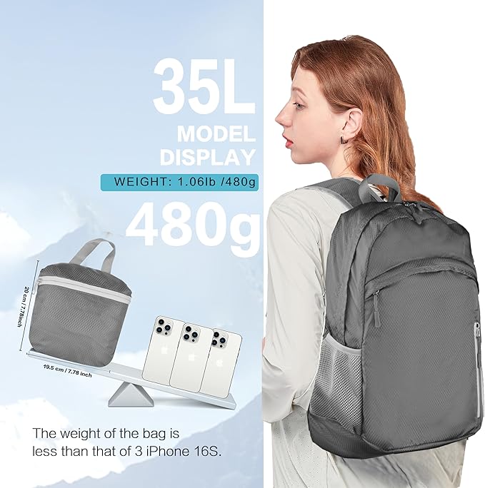 35L Waterproof Backpack Beach Foldable Lightweight Dry Wet Split Hiking Backpack Men Women Black