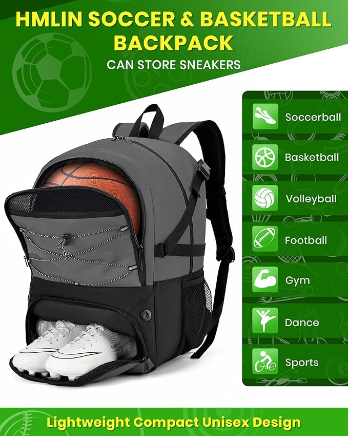 Basketball Backpack Large Sports Bag for Men&Youth,Gym Bag with Separate Ball & Shoes Compartment,Travel Bag for Basketball,Soccer,Volleyball
