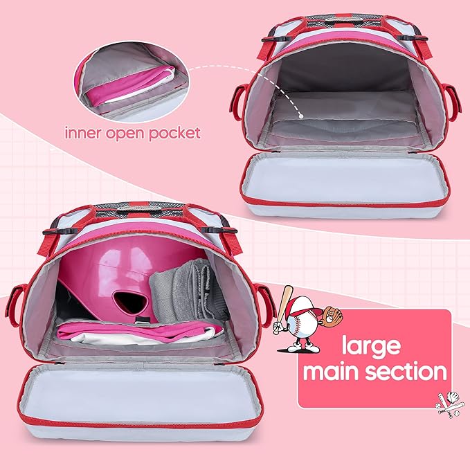 Youth Baseball Bag for T Ball, Rec and Travel Ball, Softball Bag with Helmet Holder and Fence Hook