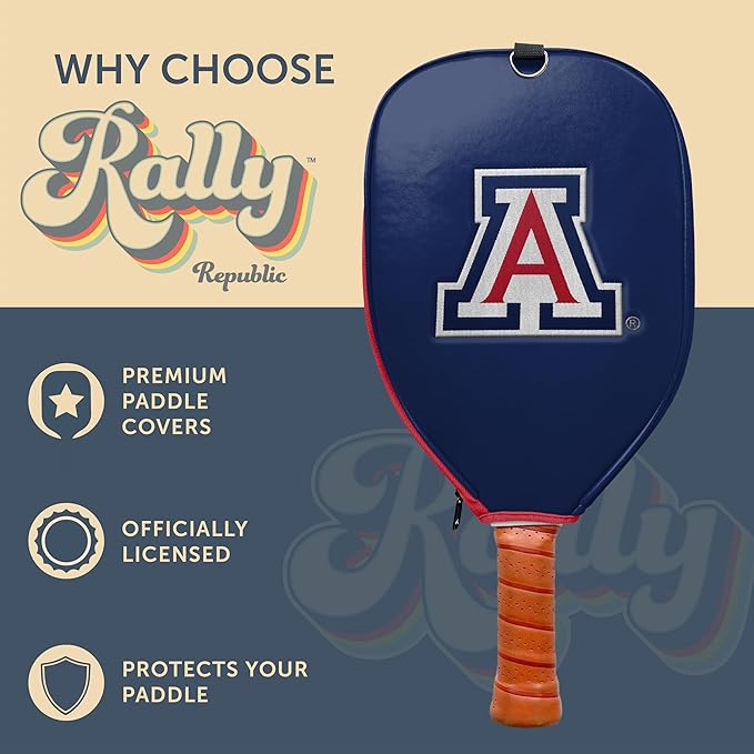Officially Licensed Collegiate Pickleball Paddle Cover - Lightweight PU Leather Material - Durable Foam Interior Protection with Zippered Closure - Fits Most Paddles on the Market