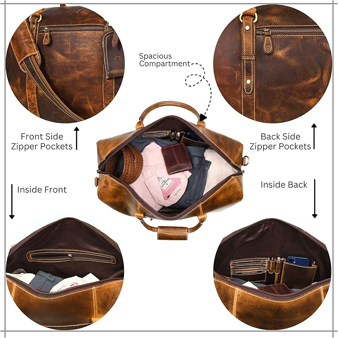 Leather Duffel Bag for Men & Women Travel, Weekend, Overnight, Gym Bag
