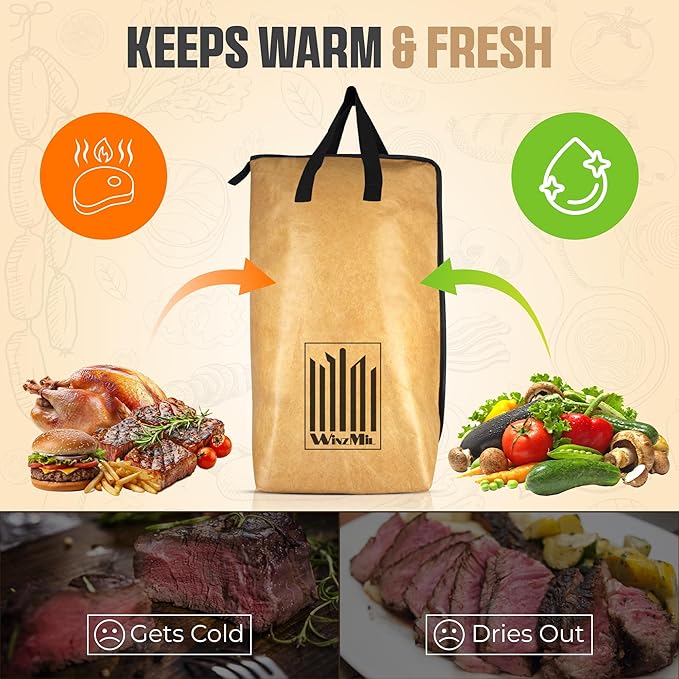 BBQ Blanket for Resting Meat – Insulated Reusable Smoker Bag with Wide Mouth, Foldable Design & Handles Heavy-Duty – Perfect for Brisket, Pork, Turkey, Beef, Steak, Picnics & Camping (21in)