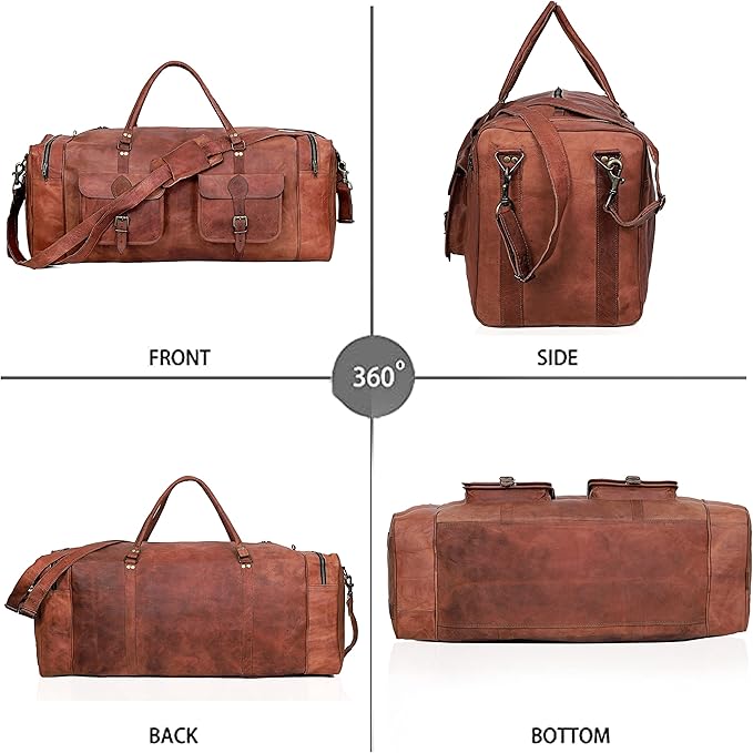 Leather Duffle Bag for Men Luggage Handmade Travel Bag Carry On Luggage Weekender Bags Overnight Gym Sports Cabin Holdall Bag For Airplanes Men And Women (30 Inch Brown)