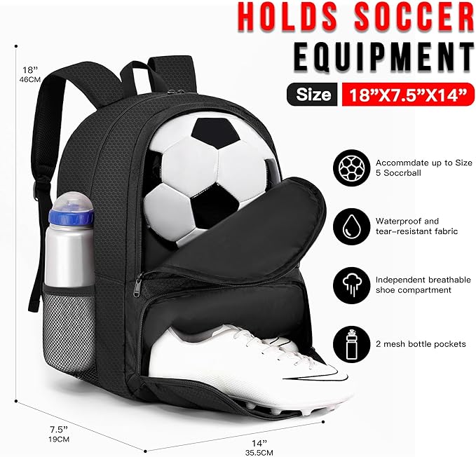 Youth Soccer Bag-Soccer Backpack&Backpack for Football Basketball,with Ball Compartment Separate Cleat Package