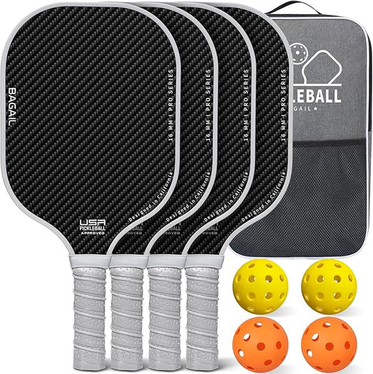 BAGAIL Pickleball Paddles, USAPA Approved Fiberglass Surface Pickleball Set, Lightweight Pickle Ball Rackets with 4 Balls, 1 Bag, Designed in California for Traction and Stability