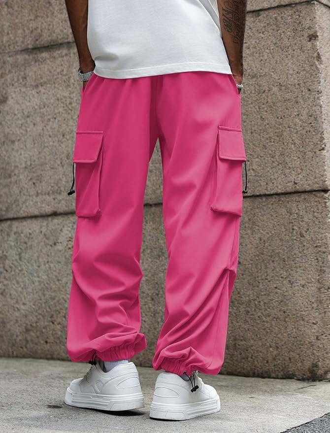 ZAFUL Men's Parachute Pants Casual Baggy Cargo Drawstring Trouser