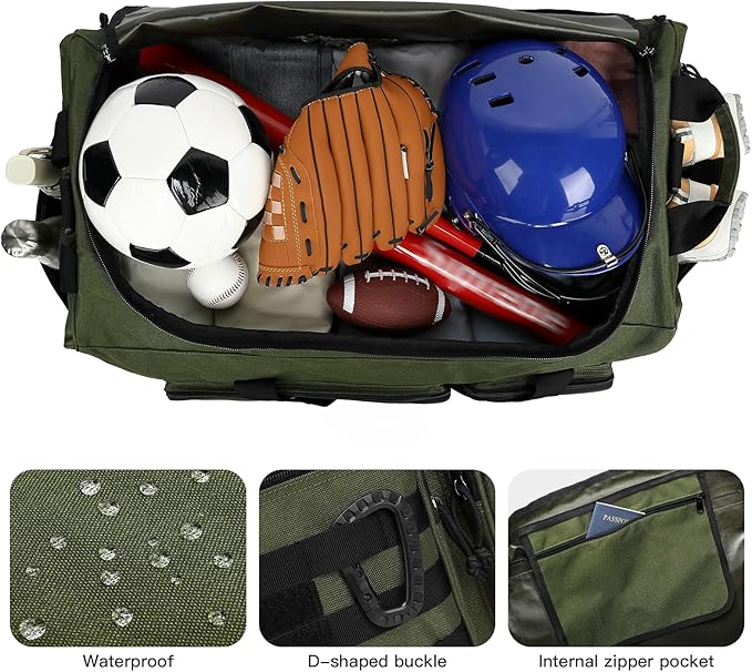 120L Extra Large Gym Duffle Bag for Men Women 32" Heavy Duty Duffel Bags for Travel with Shoes Compartment Tactical Sports Gym Equipment Bag for Football Baseball & Training, Upgraded Green
