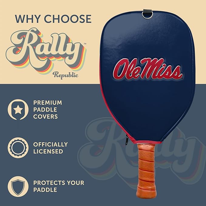 Officially Licensed Collegiate Pickleball Paddle Cover - Lightweight PU Leather Material - Durable Foam Interior Protection with Zippered Closure - Fits Most Paddles on the Market