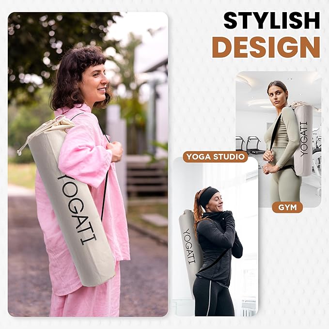 YOGATI Cotton Yoga Bag with Adjustable Strap, Yoga Mat Carry Bag, Sports Bag for Men and Women, Yoga Mat Bag