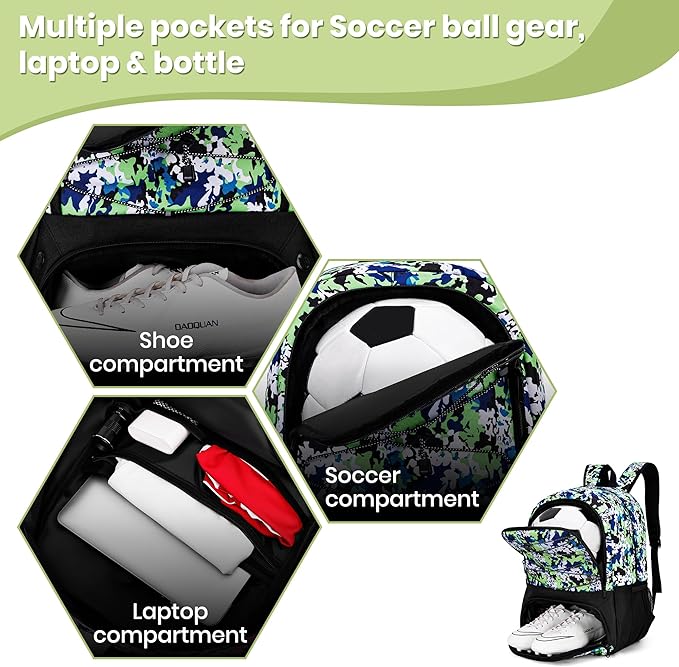 Youth Soccer Bag-Soccer Backpack&Backpack for Football Basketball,with Ball Compartment Separate Cleat Package