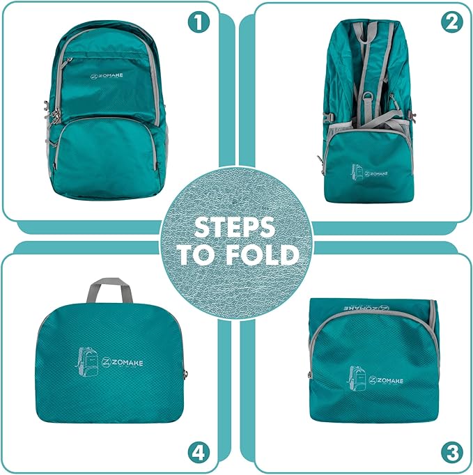 ZOMAKE Lightweight Packable Backpack 30L, Foldable Hiking Backpacks Water Resistant Compact Folding Daypack for Travel(Lake Green)