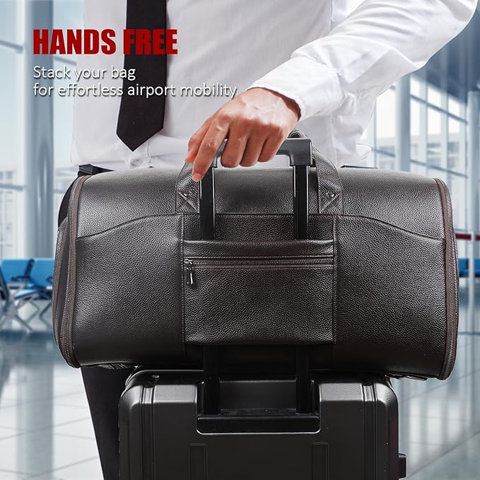 STAR VISTA Voyager-03 Luxury Convertible Garment Duffel Bag, Full Grain Pebbled Leather, Premium Canvas Lining, 22x12x12 Inch Carry-On, with Backpack Mode, Shoe Compartment