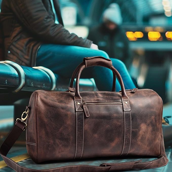 Leather Village Leather Duffel Bags for Men & Women-Stylish Travel Weekender Carry-On Sports Gym Overnight Luggage Bag - 20 Inch - Rustic Brown
