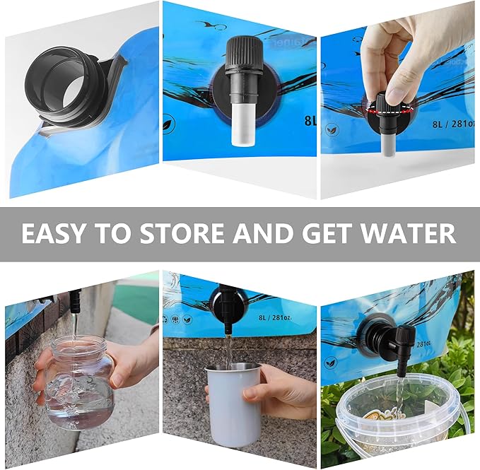 Collapsible 8L Water Storage Bag, BPA-Free Portable Folding Water Jug with Adjustable Faucet, Leakproof Emergency Water Bag for Camping, Hiking, Riding, Outdoor Sport (1, Blue)