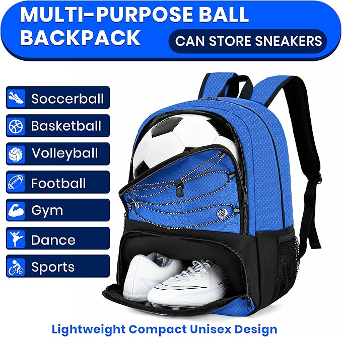 Youth Soccer Bag-Soccer Backpack&Backpack for Football Basketball,with Ball Compartment Separate Cleat Package