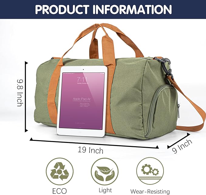 Duffle Bag for Men Personalized Overnight Bags Travel Bag with Durable Canvas Weekender Overnight Bag with Shoe Compartment Custom Groomsmen Gift for Travel Gym Storage Camping Moving (Green)