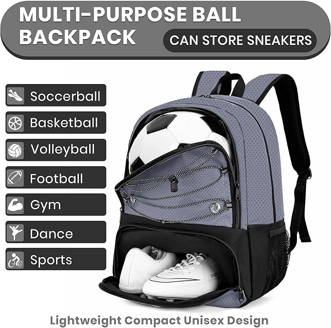 Youth Soccer Bag-Soccer Backpack&Backpack for Football Basketball,with Ball Compartment Separate Cleat Package