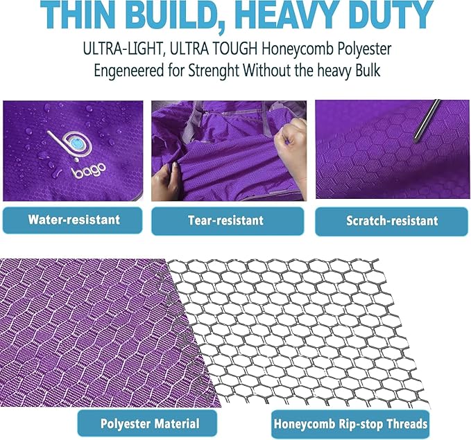 Bago Foldable Duffel Bags for Traveling Women & Men - 40L Sports Packable Duffle Bag for Travel with Shoe Compartment - Water Repellant, Heavy Duty, Lightweight Folding & Collapsible (Purple)