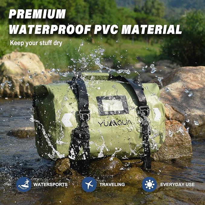 YUMQUA Waterproof Duffel Bag, Motorcycle Duffle Bag, Heavy Duty Roll Top Large Dry Bags Waterproof with Durable Straps & Handle for Travel Outdoor Boating Rafting Kayaking Camping Paddle boarding