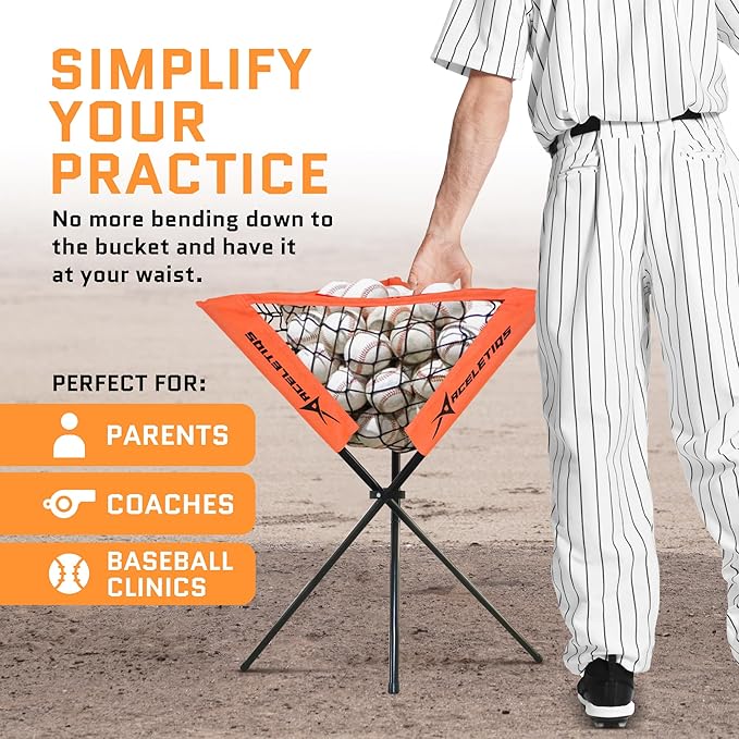 ACELETIQS Baseball Softball Portable Batting Practice Ball Caddy, Use During Training and Drills, Save Your Back No More Bending, Holds up to 60 Baseballs, Instant Setup