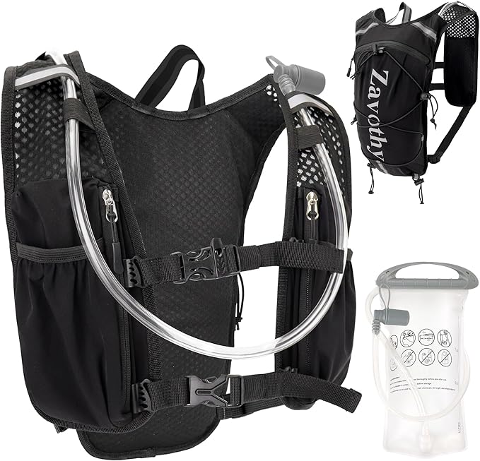 Zavothy Hydration Running Vest for Men & Women – Lightweight 1.5L Hydration Pack with Phone Pockets, Water Bottle Holders, Reflective Strips, Rain Cover – Trail Running, Cycling, Marathon