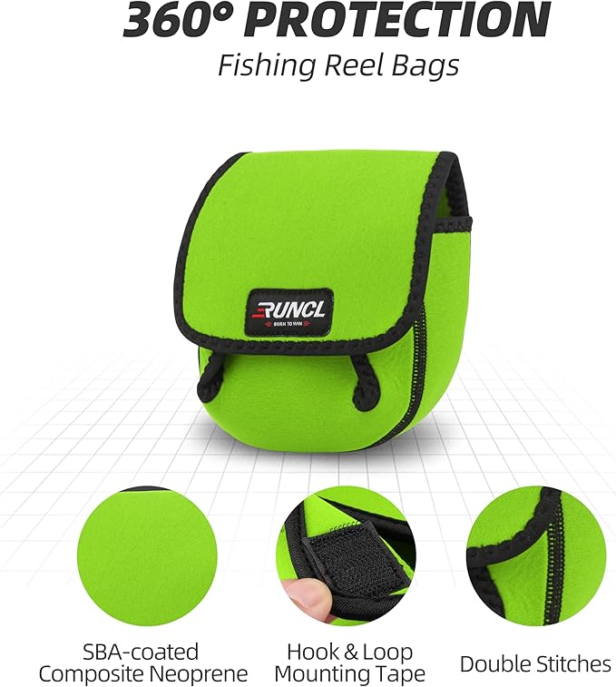 RUNCL Spinning Reel Bag – Protective Storage Pouch for Baitcasting Reels & Spinning Reels, Lightweight & Durable, Ideal for Freshwater & Saltwater Fishing Trips (Green & Black)