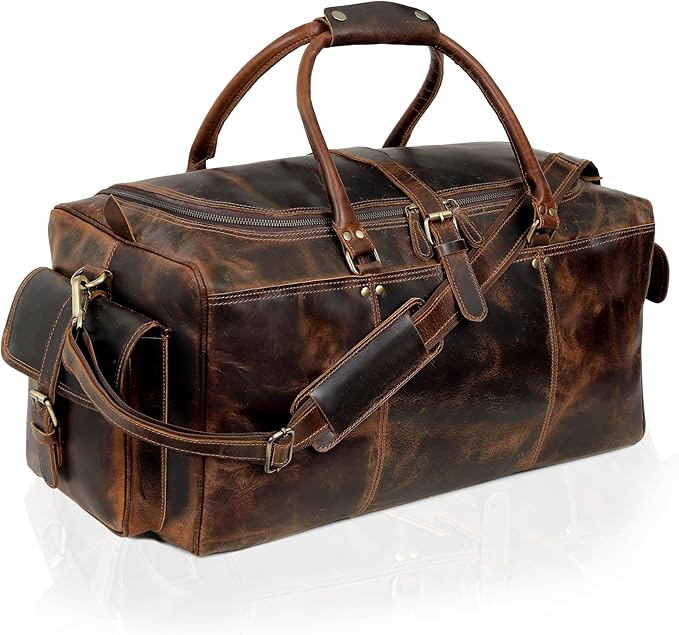 Large Italian Leather Duffle Travel Weekender Overnight Sports Duffel Bags For Men And Women- 22 Inch
