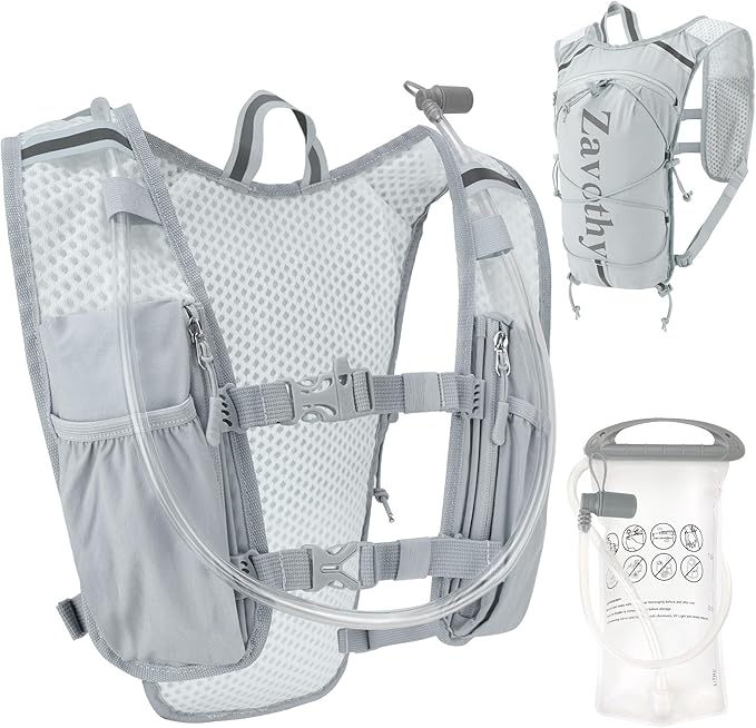 Zavothy Hydration Running Vest for Men & Women – Lightweight 1.5L Hydration Pack with Phone Pockets, Water Bottle Holders, Reflective Strips, Rain Cover – Trail Running, Cycling, Marathon