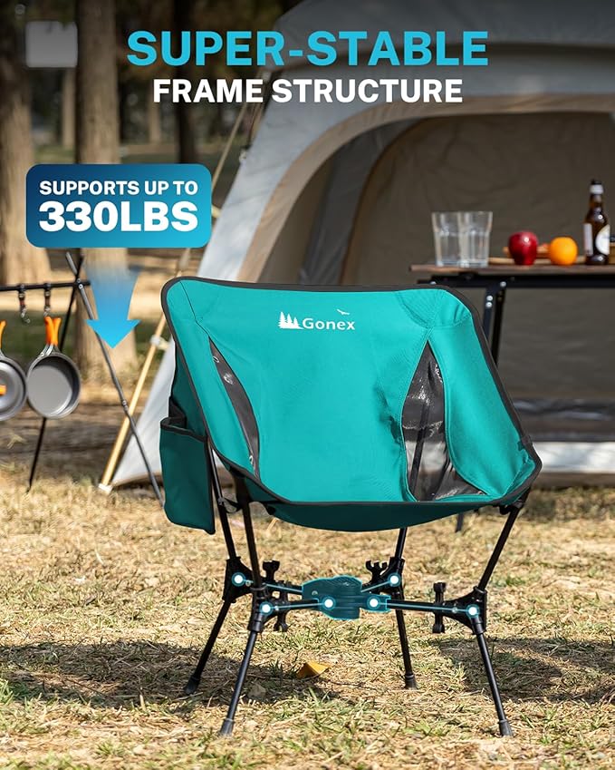 Gonex Portable Camping Chair, The 5th Gen Ultralight Compact Backpacking Foldable Lightweight Folding Chair for Outdoor Camp Hiking Beach Picnic Concert, Supports 330lbs (Lake Green, 2 PCS)