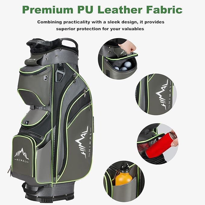 UNIHIMAL 14-Way Golf Cart Bag with Full Length Divider, Premium PU Leather Golf Bag with Plush Top, Magnetic Pocket and Rain Cover for Men