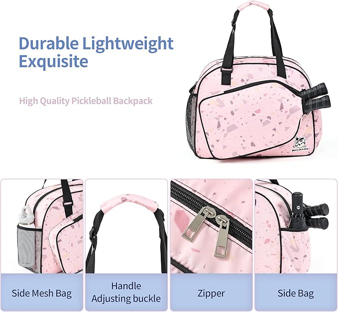 Boulder Bee Pickleball Bags, Premium Pickleball Tote Bag for Girls, Women’s Hand/Shoulder Gym Bag w Water Bottle Holder, with Pickleball Racquet/Paddle Holder
