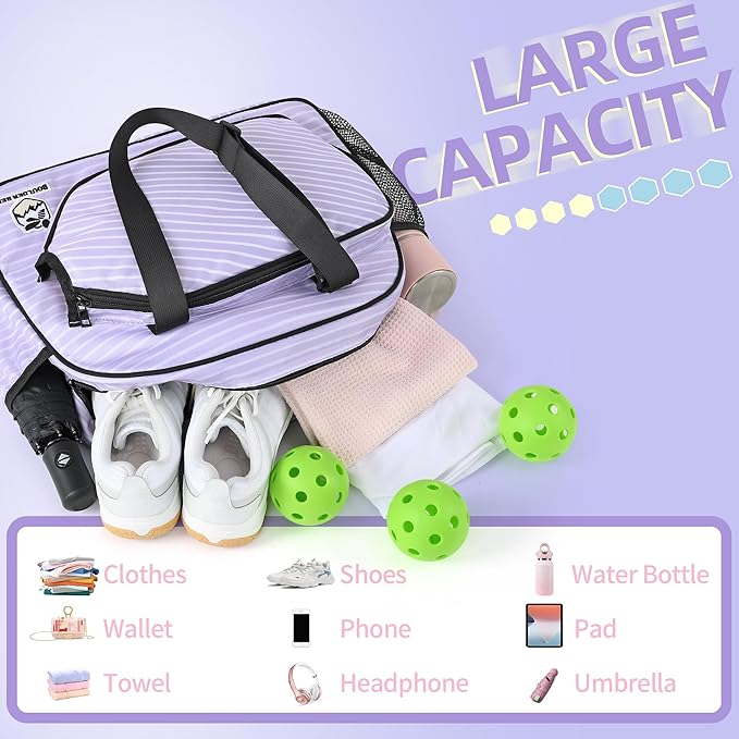 Boulder Bee Pickleball Bags, Premium Pickleball Tote Bag for Girls, Women’s Hand/Shoulder Gym Bag w Water Bottle Holder, with Pickleball Racquet/Paddle Holder