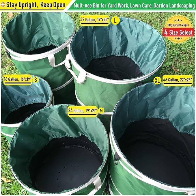16-Gallon Collapsible Trash Can (16x19 in) Hard-Shell Bottom Yard Garden Bag,Pop-Up Trash Can,RV Camping Waste Bag,Recycling Bin,Laundry Hamper,Leaf Bags,Yard Waste Container,Lawn Grass,Weeds Basket