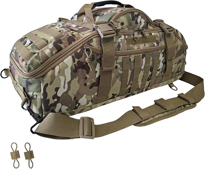 55L Large Duffle Bag, 3-in-1 Tactical Backpack MOLLE Pack for Sports, Gym, Outdoor, CP